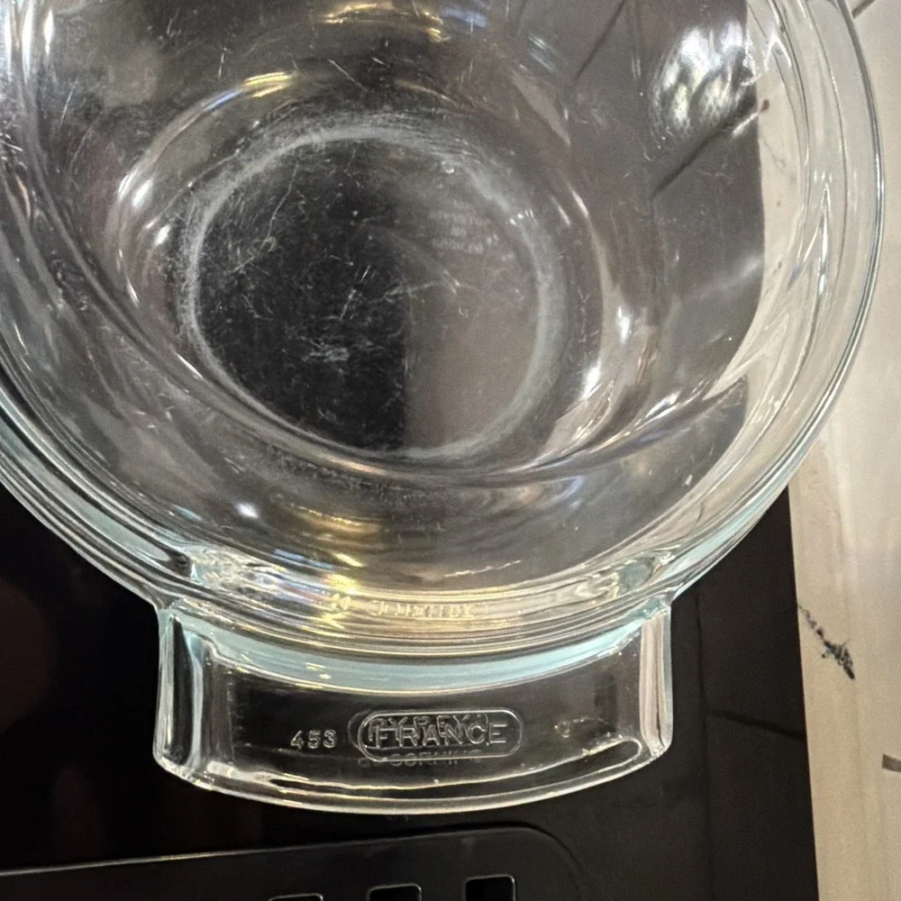 Vintage Pyrex Made In France Clear Glass Pale Blue  Bowl #453 B  With Lid 453 U